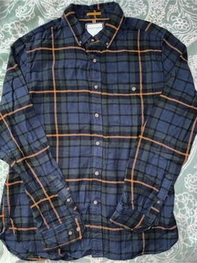 Denim & Flower Navy Plaid Button-Down Shirt with Orange Windowpane